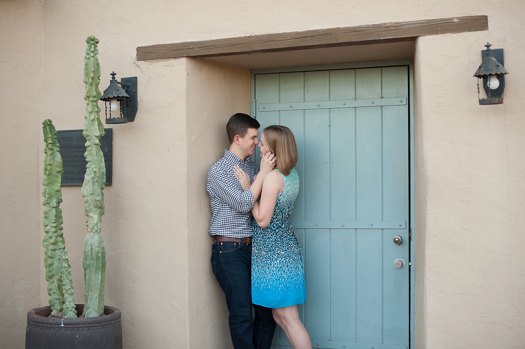 Desert Botanical Gardens Engagement Couple Romantic Smiling Embracing AZ Photographer 