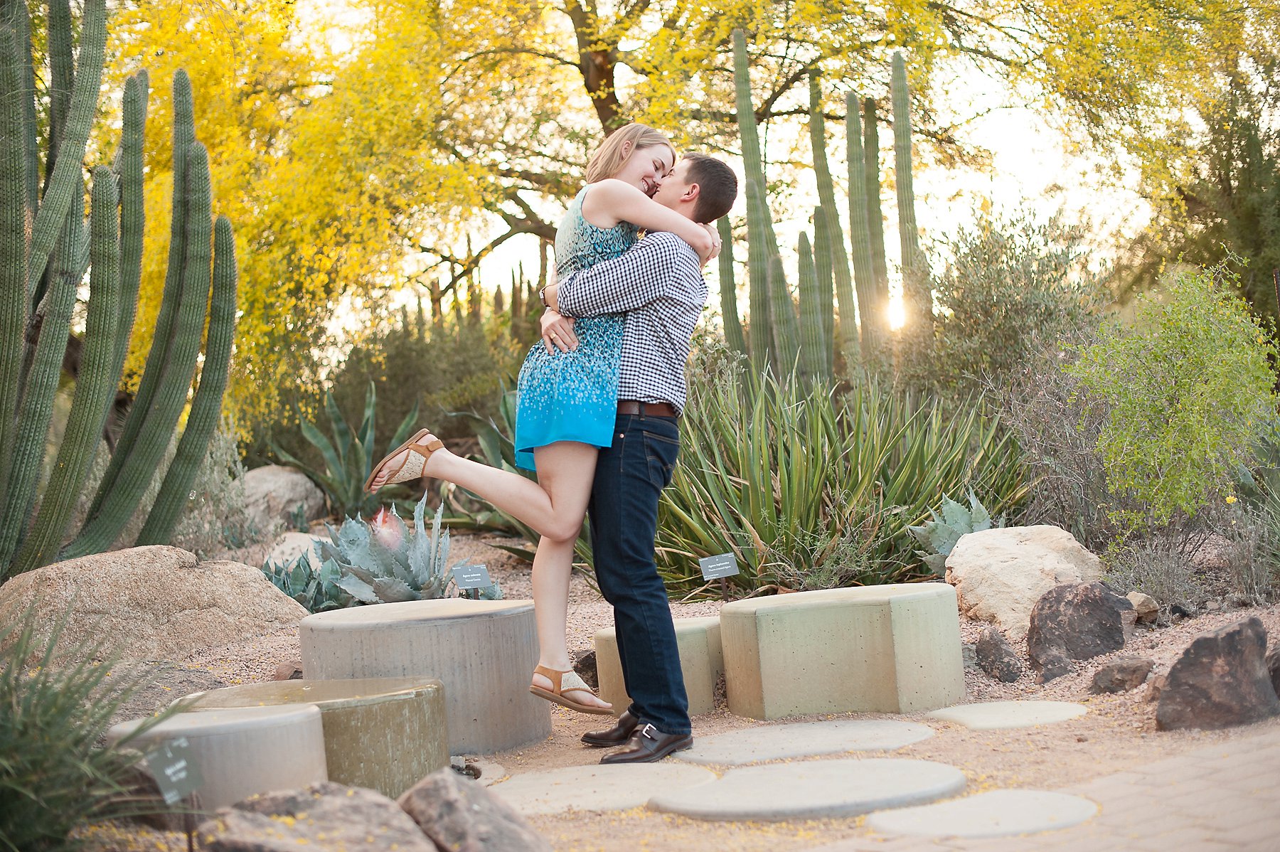Desert Botanical Gardens Engagement Couple Smiling Embracing AZ Photographer 