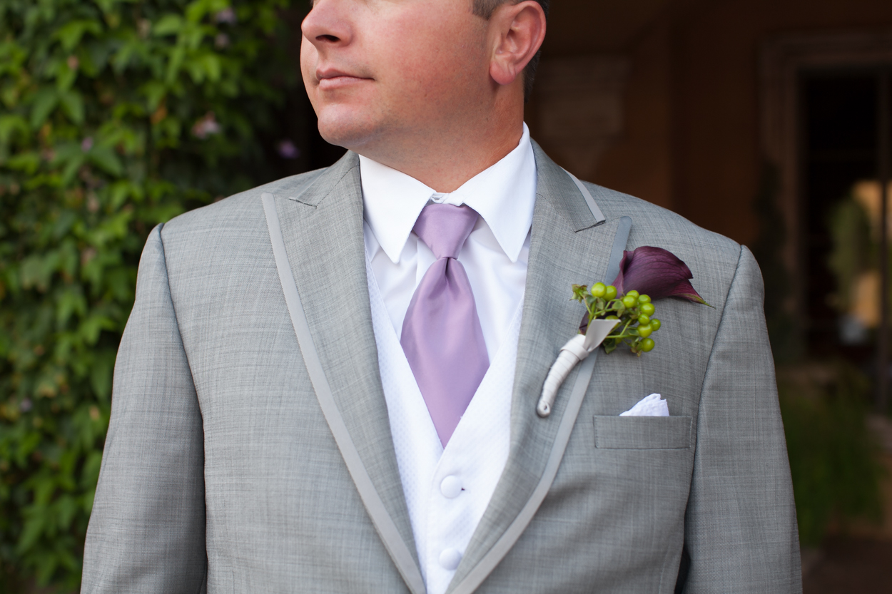 Villa Siena Wedding Groom Grey Tux Boutonniere Gilbert AZ Photographer