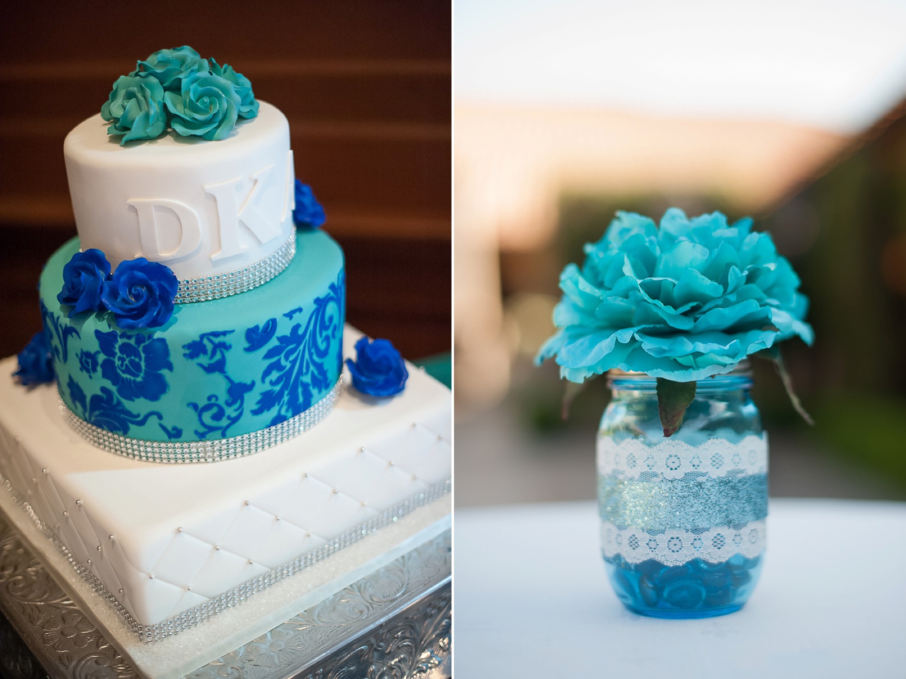 Villa Siena Wedding Cake Blue White Turquoise Decorations Reception Gilbert Arizona Photo