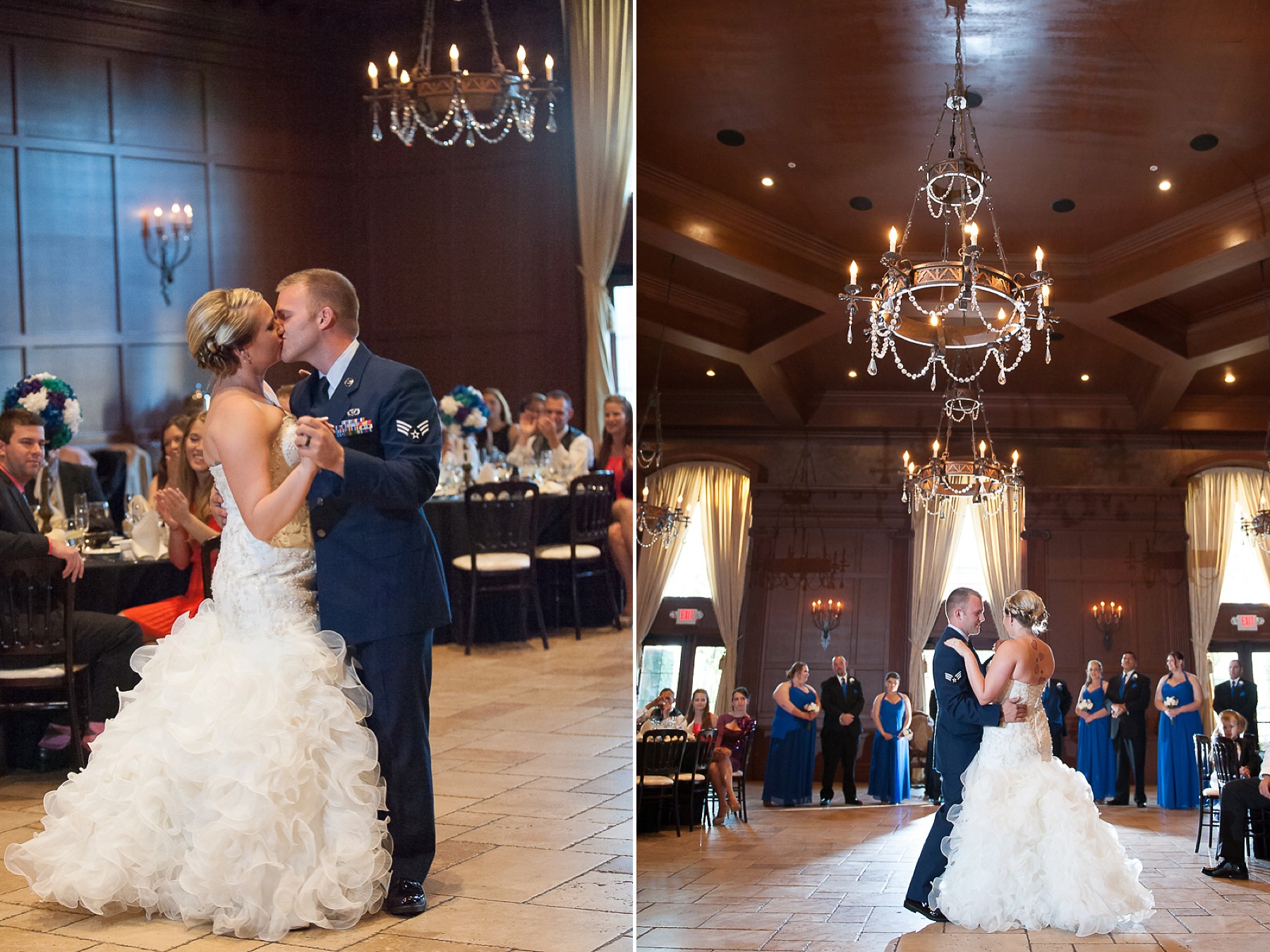 Villa Siena Wedding Bride Groom First Dance Kissing Chandelier Reception Gilbert Arizona Photo
