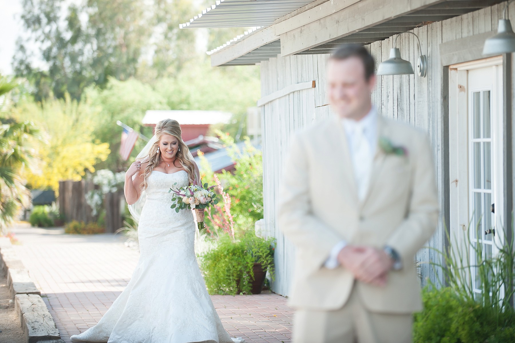 Windmill Winery Wedding Groom Bride Dress Tux Walking Phoenix Arizona Photo