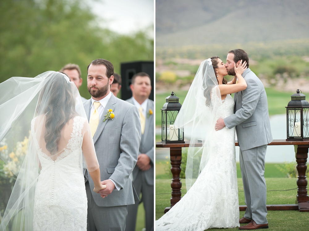 Superstition Mountain Wedding Bride Groom Ceremony First Kiss Gold Canyon AZ Photographer
