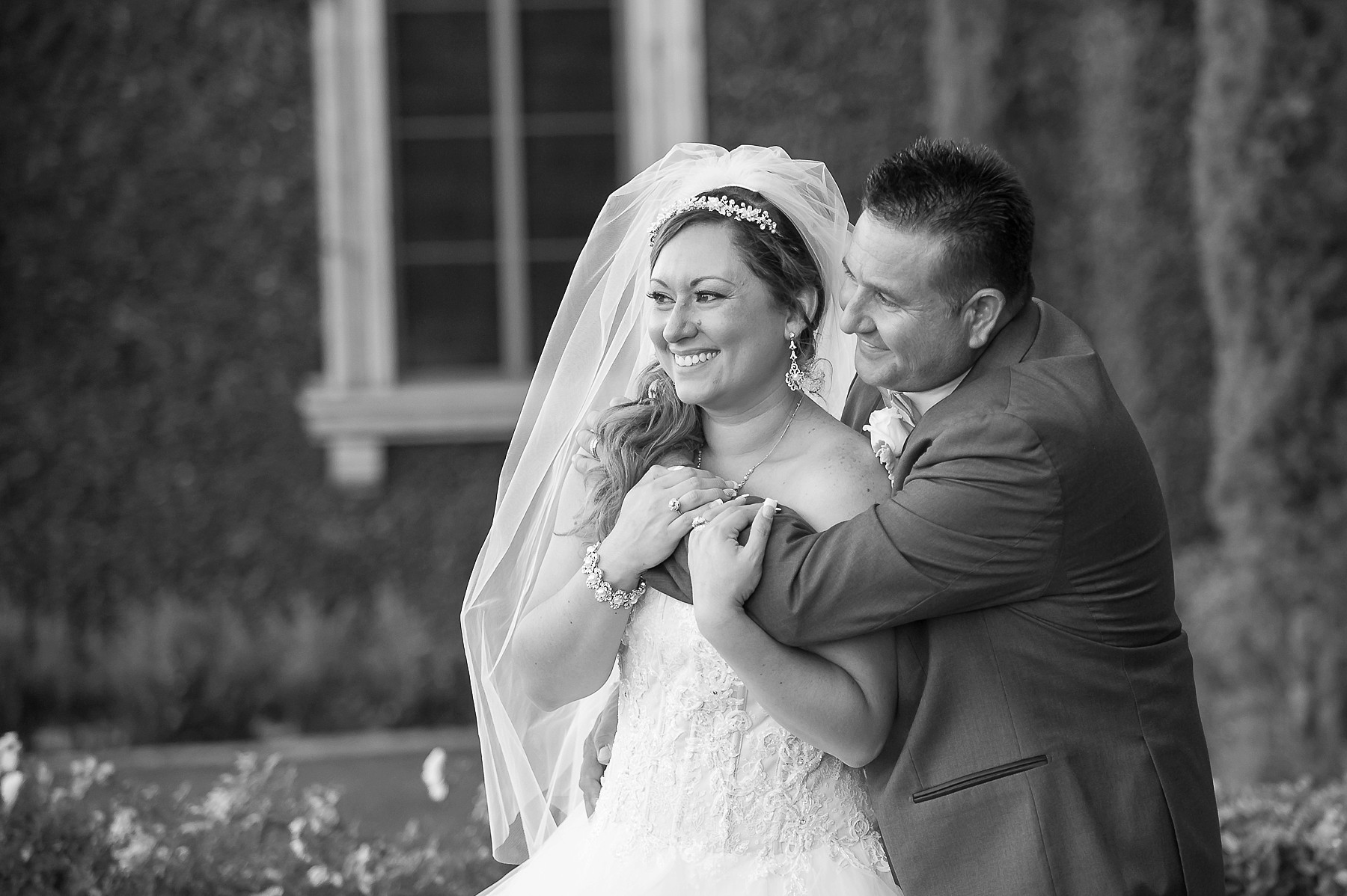 Villa Siena Wedding Groom Bride Embracing Smiling Gilbert Arizona Photos