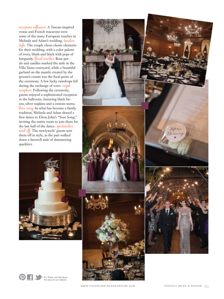 featured wedding, villa siena, european style, phoenix bride and groom