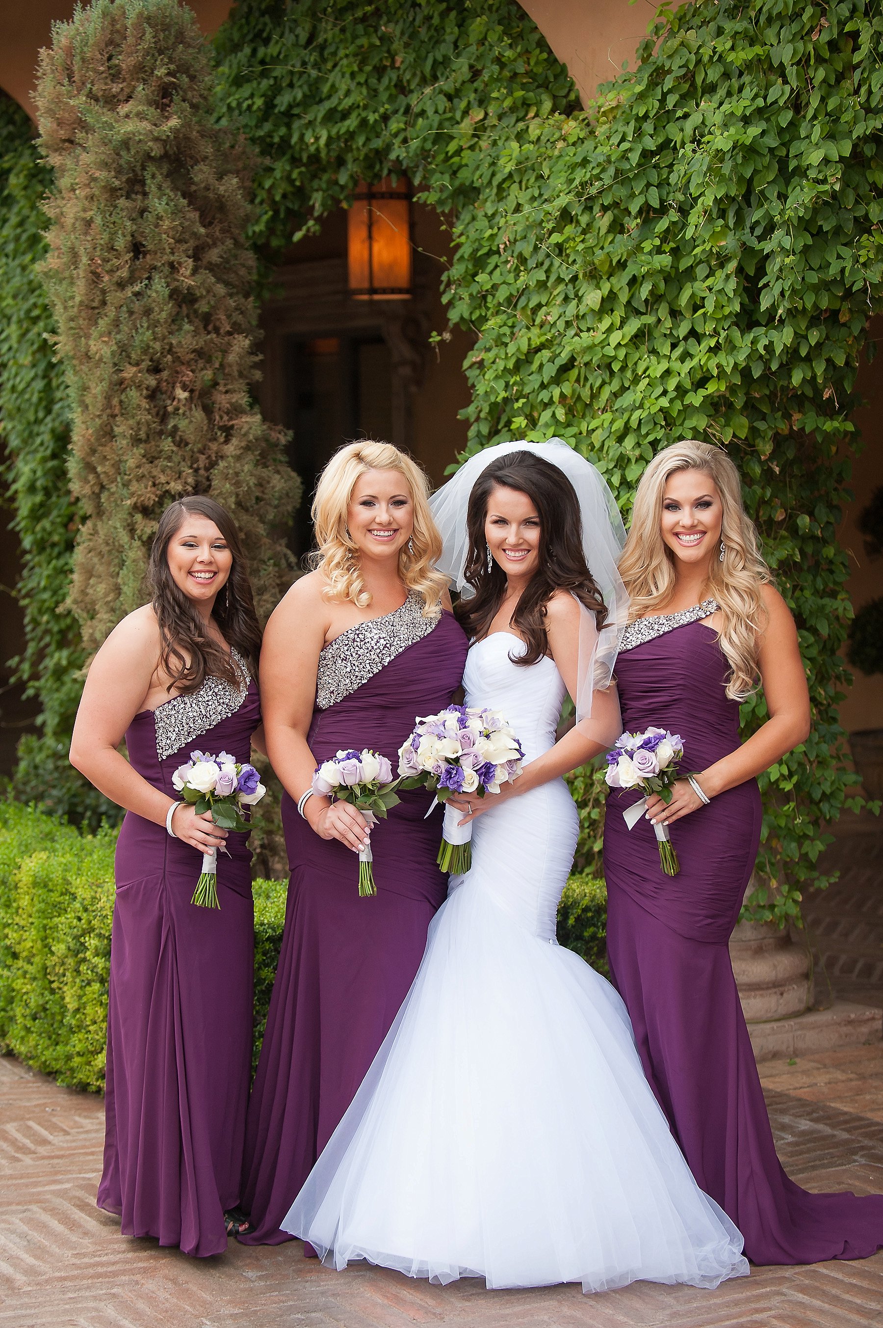 Villa Siena Wedding Bride Dress Brides Maids Plum Bouquet Gilbert Arizona Photo