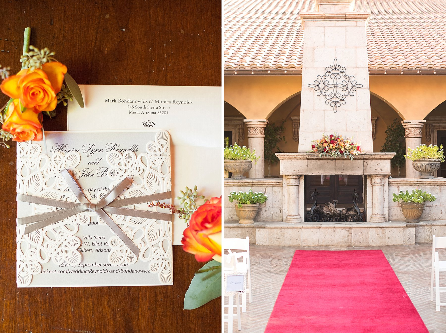 Villa Siena Wedding Invitation Fireplace Red Runner Photo