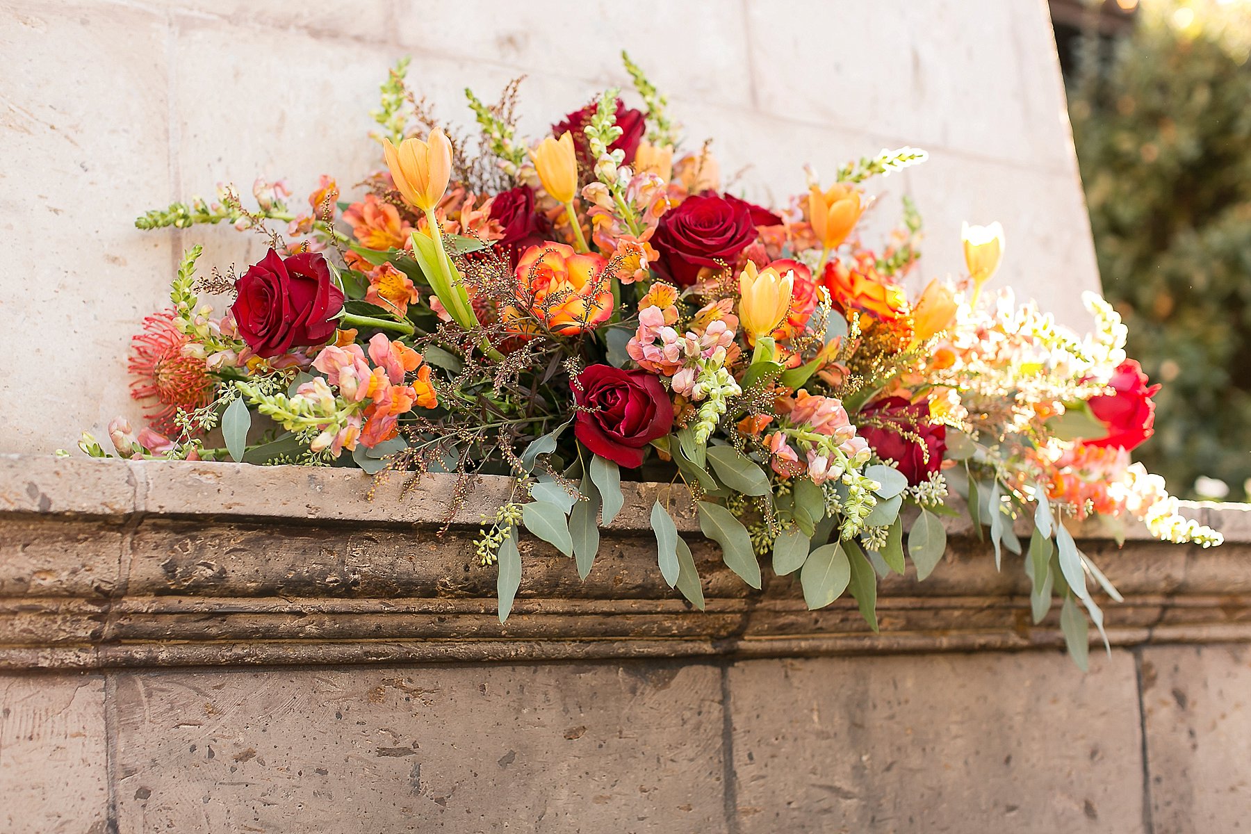 Villa Siena Wedding Fireplace Mantle Floral Photo