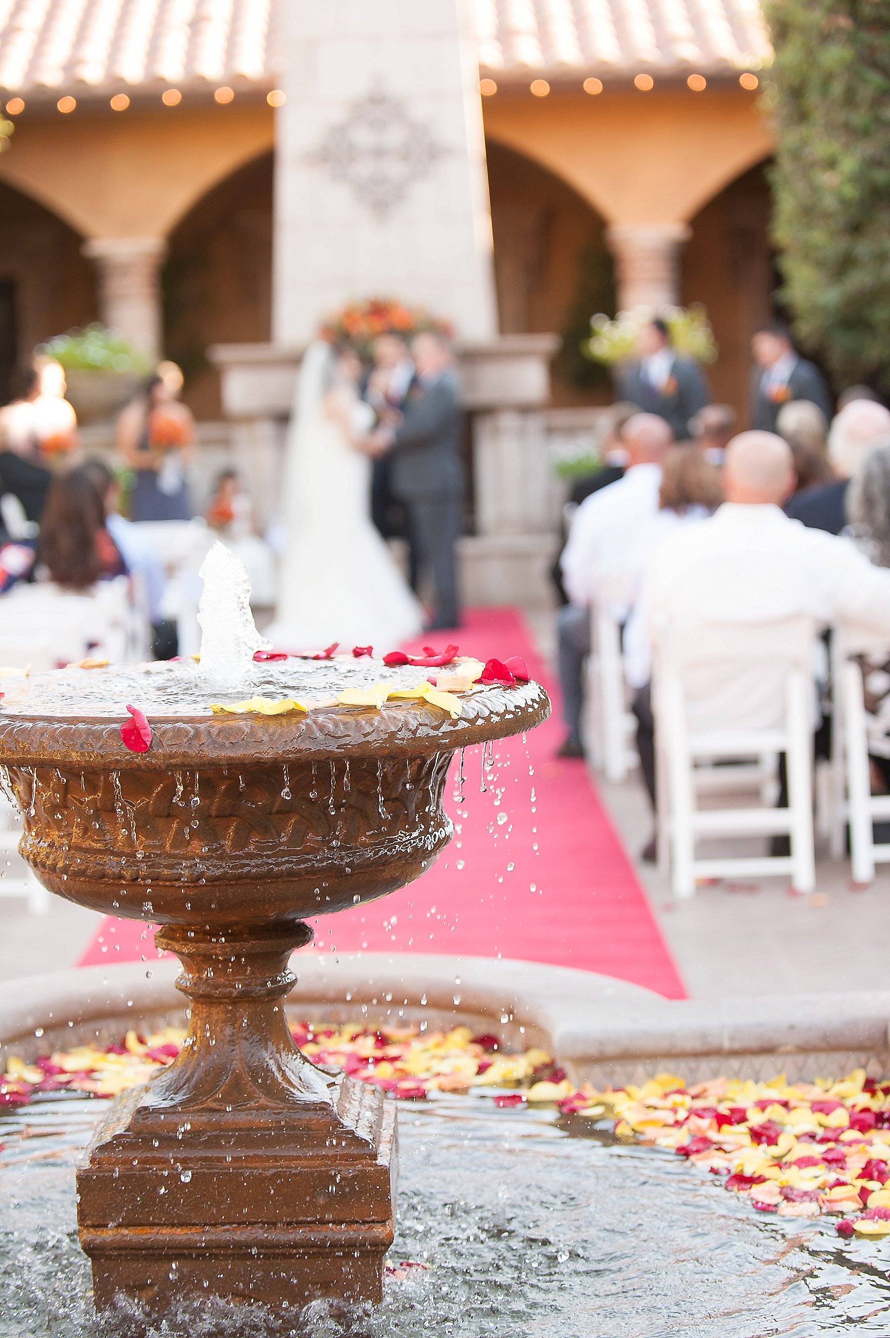 Villa Siena Wedding Ceremony Bride Groom Water Fountain Photo