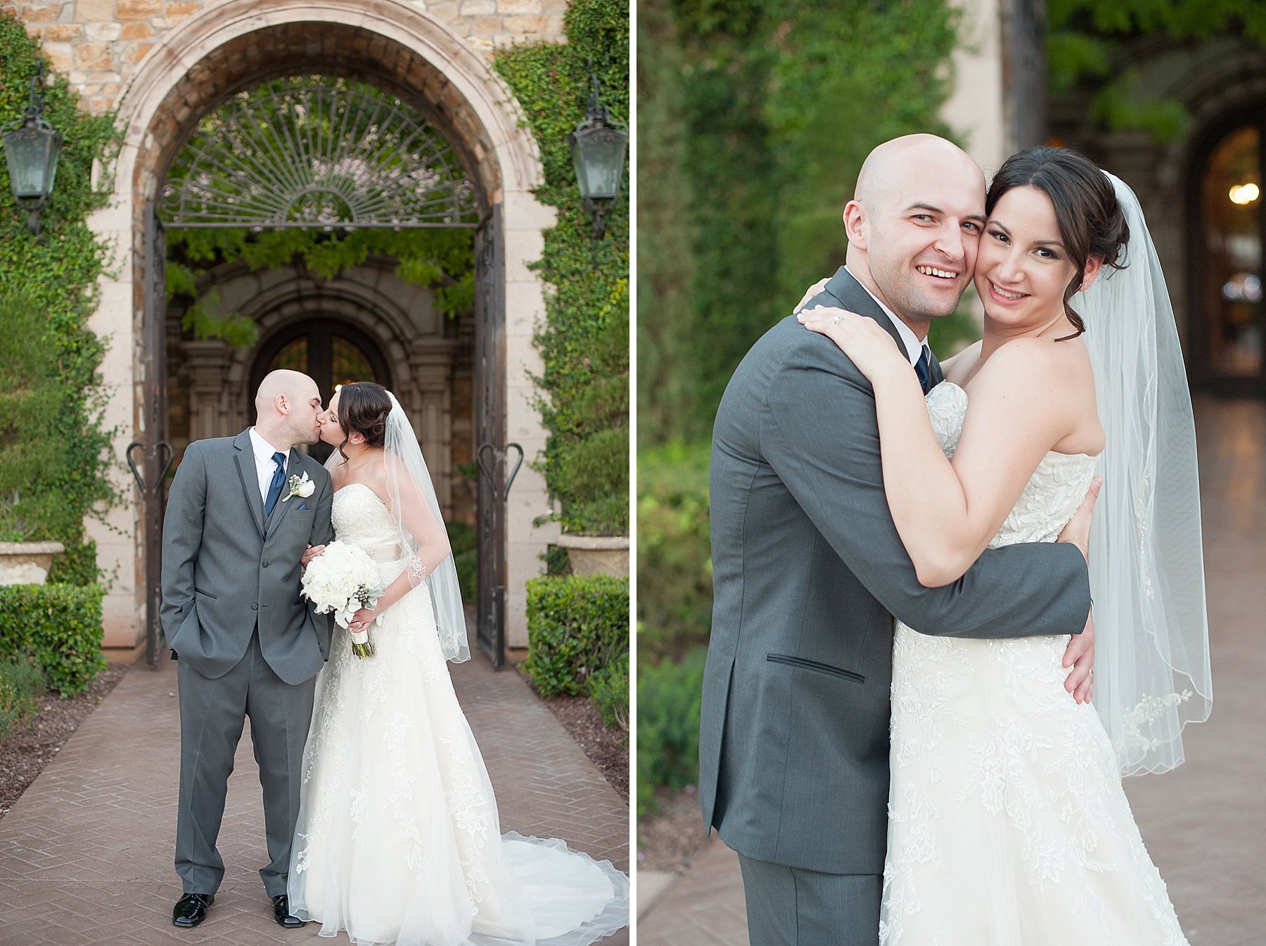 Villa Siena Wedding Couple Kiss Arch Gilbert AZ Photo