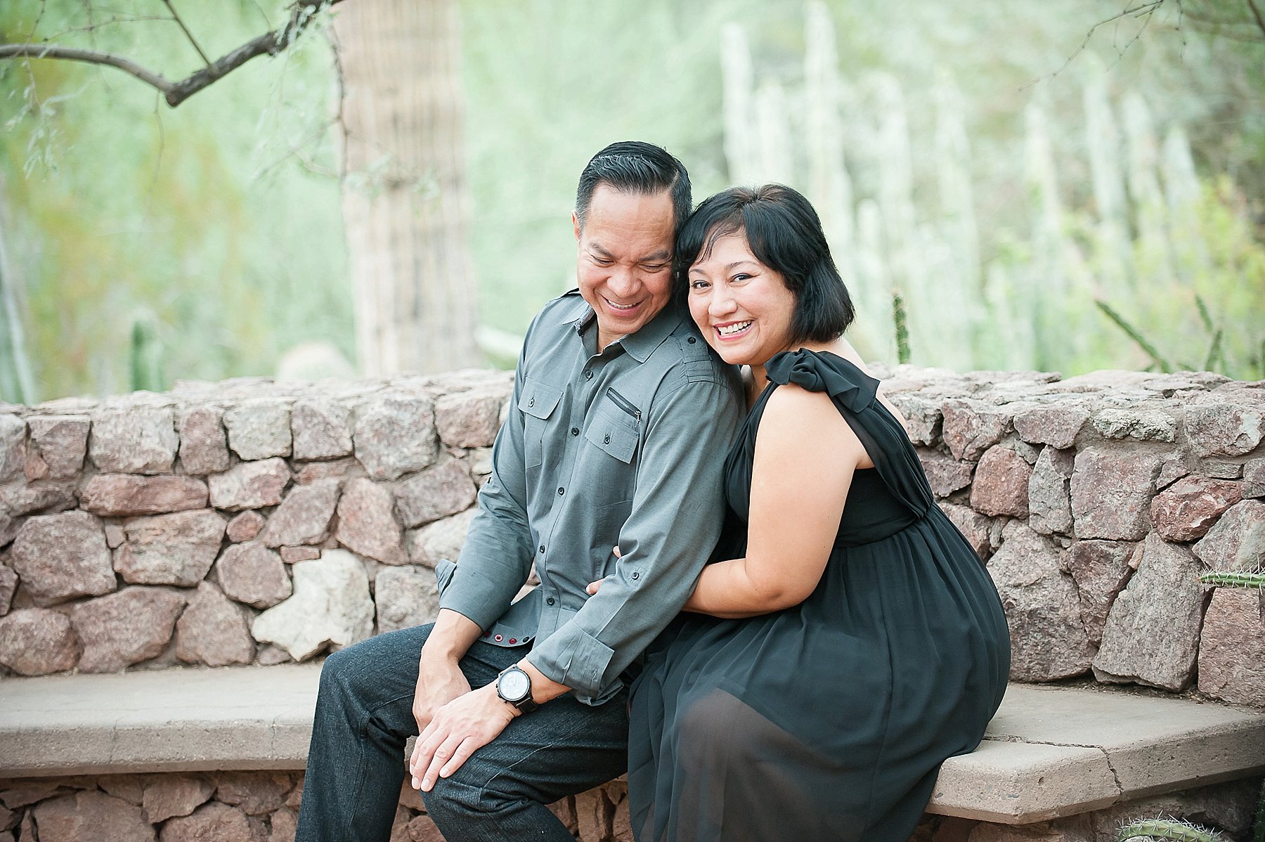 Desert Botanical Garden Engagement Couple Hugging Phoenix Arizona Photo