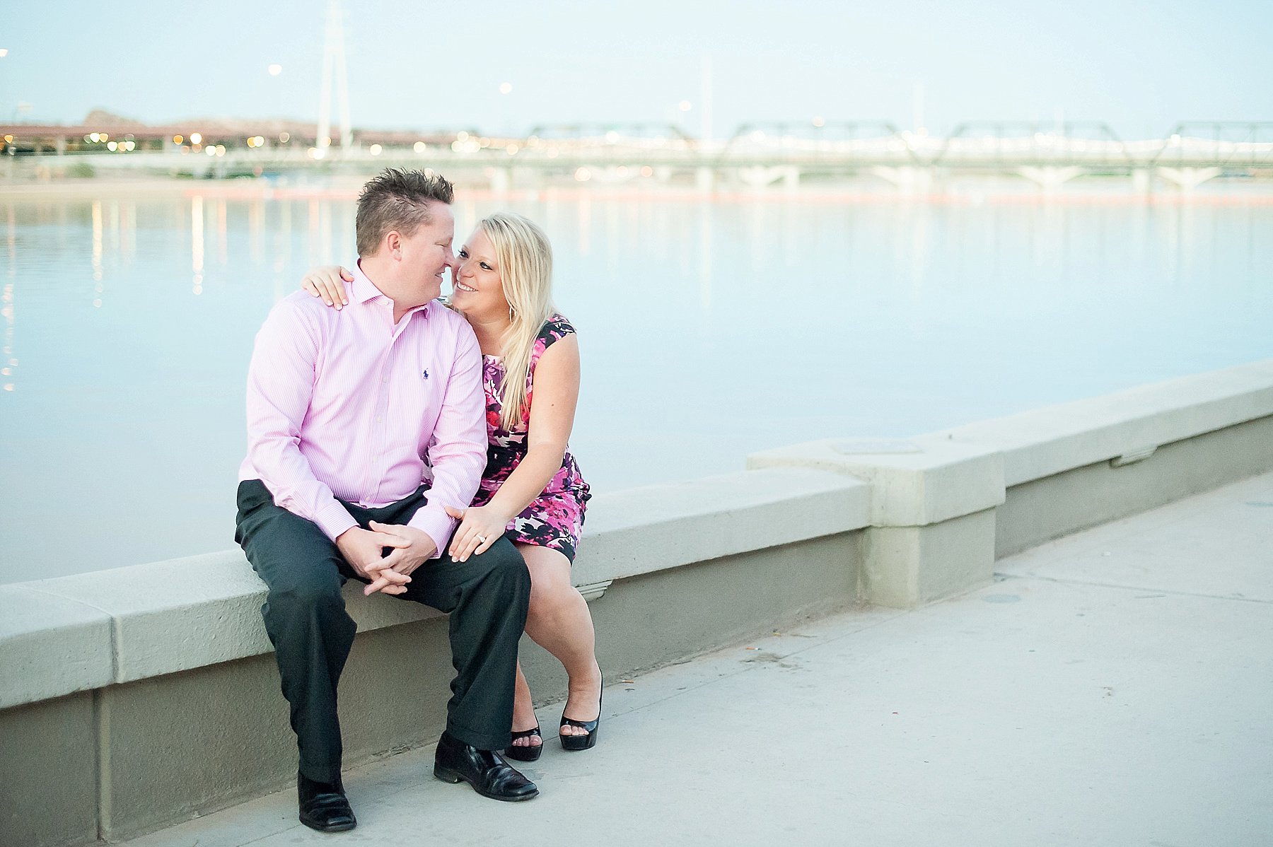 Tempe Town Lake Engagement Couple by Water Arizona Photo