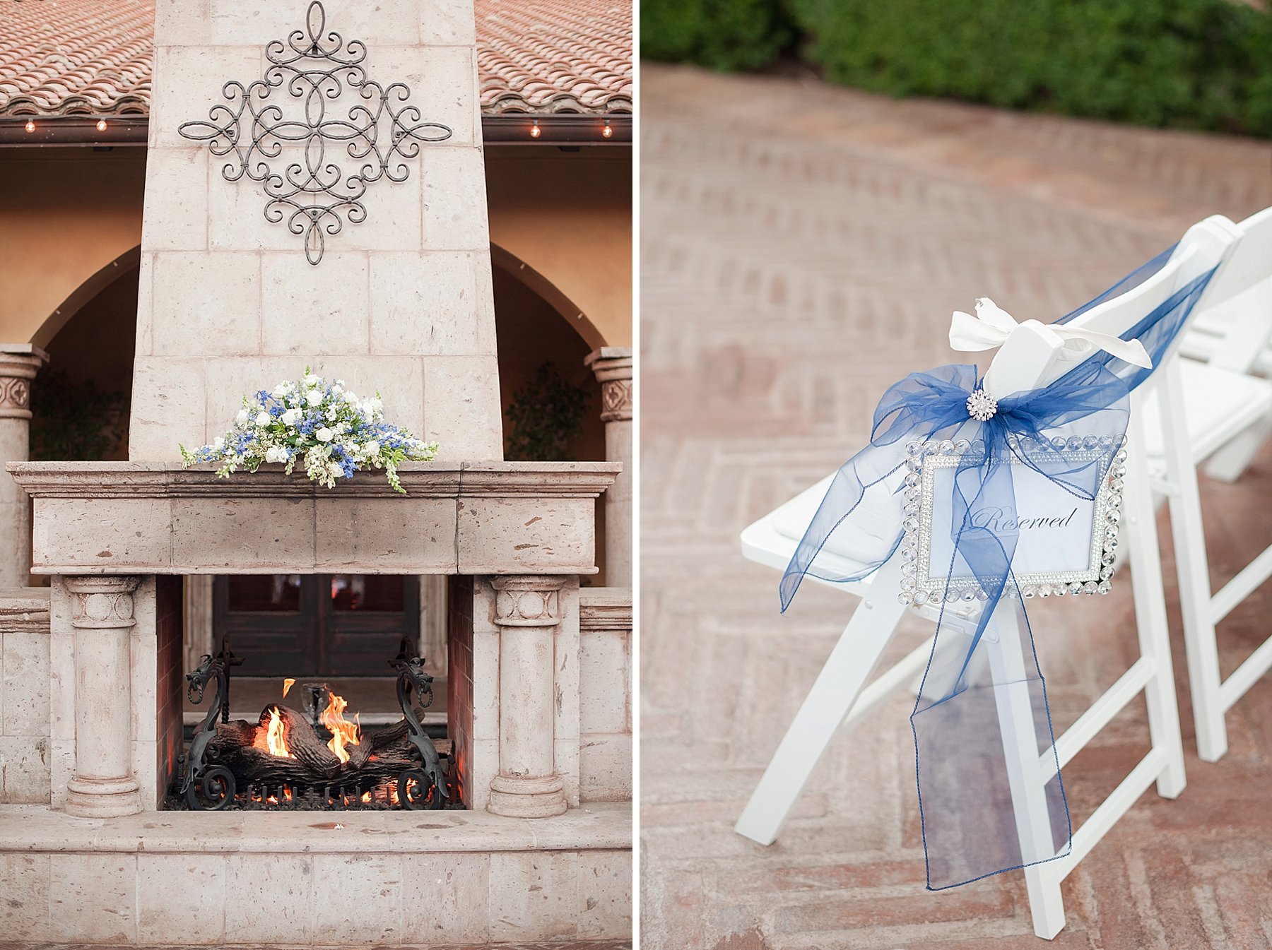 Villa Siena Wedding Fireplace Ceremony Chair Gilbert Arizona Photo