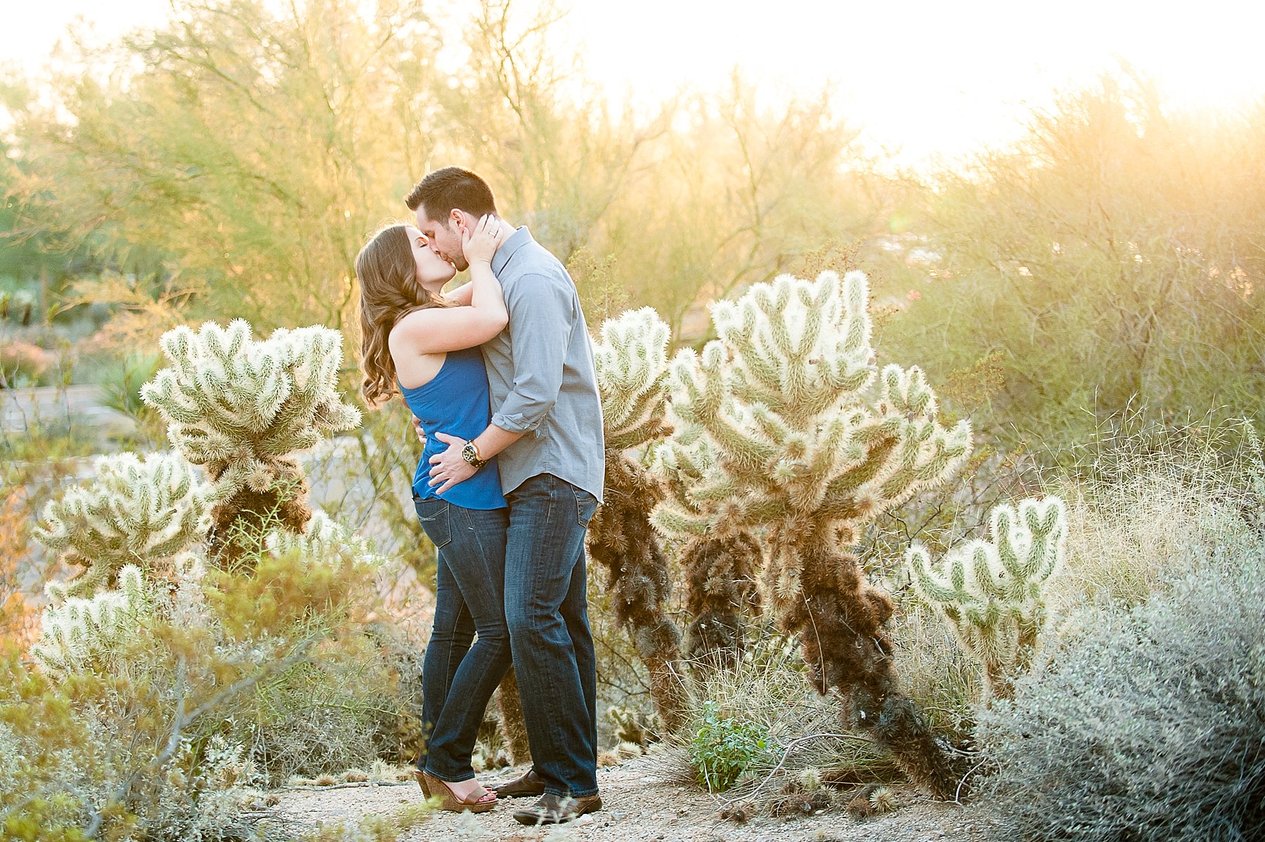 Scottsdale Desert Engagement Couple Kissing Arizona Photo