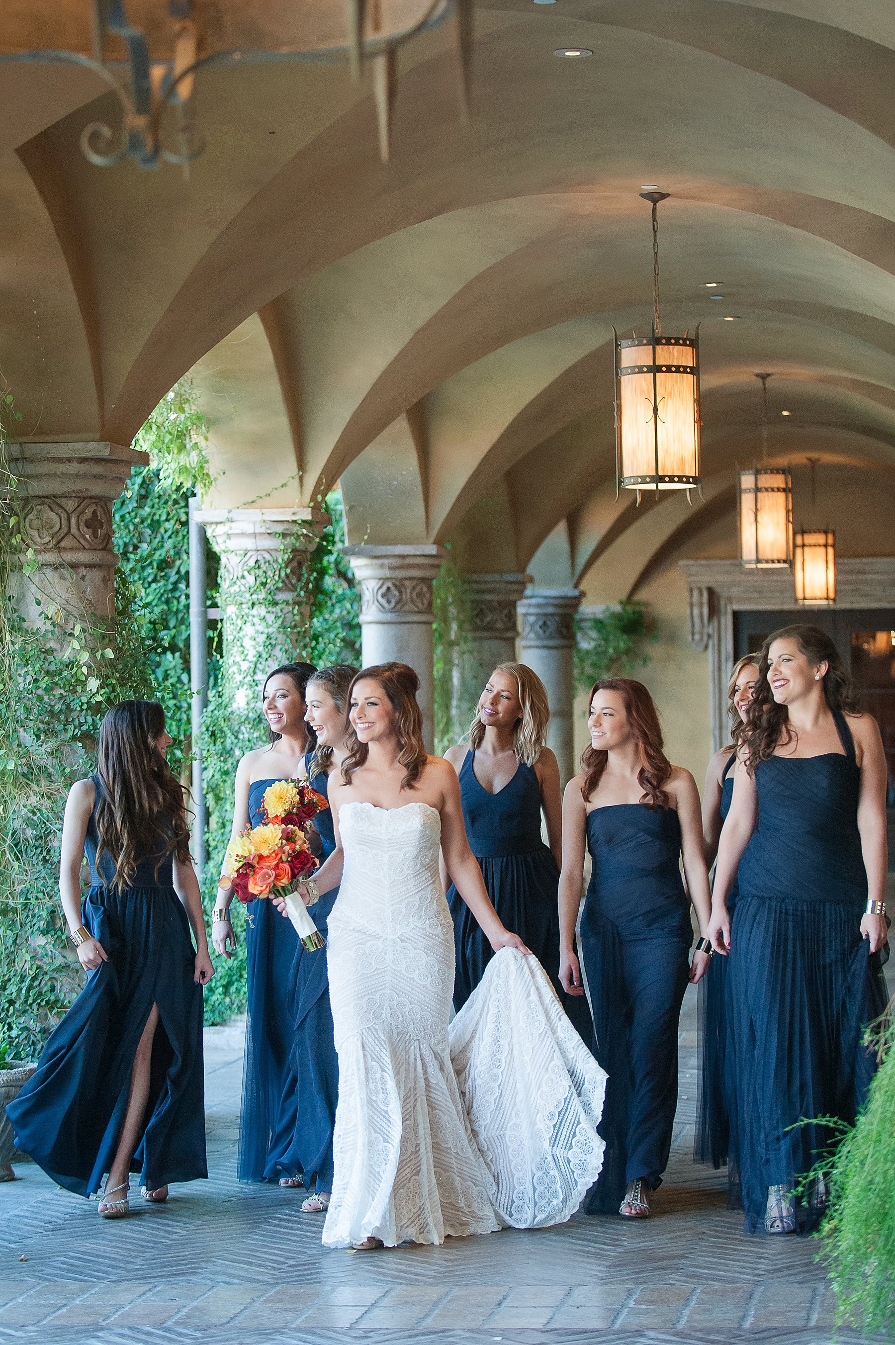 Romantic Villa Siena Wedding Bridesmaids Walking Gilbert Arizona Photo