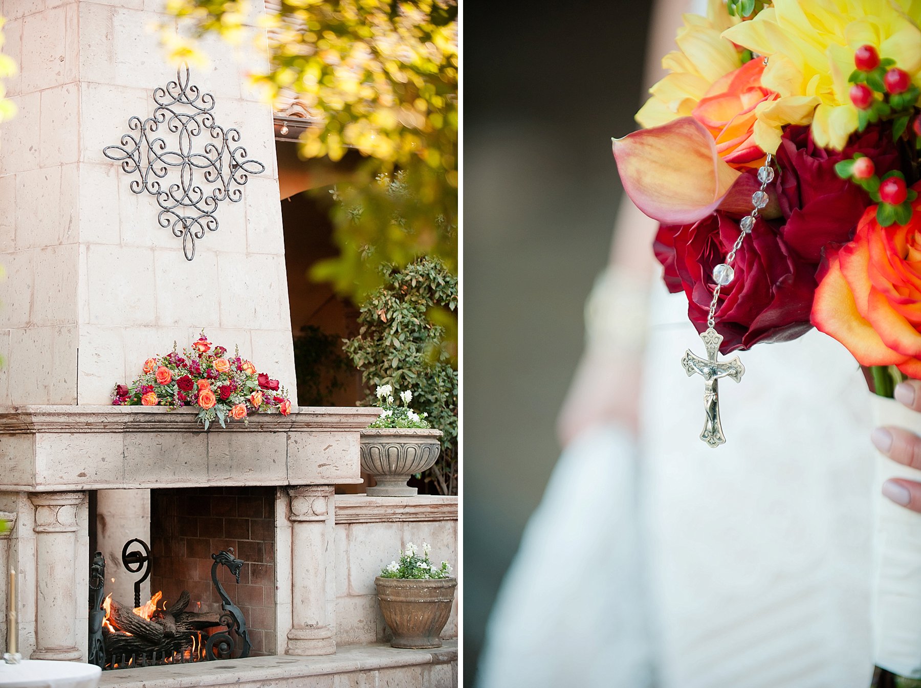 Romantic Villa Siena Wedding Fireplace Mantel Rosary Gilbert Arizona Photo