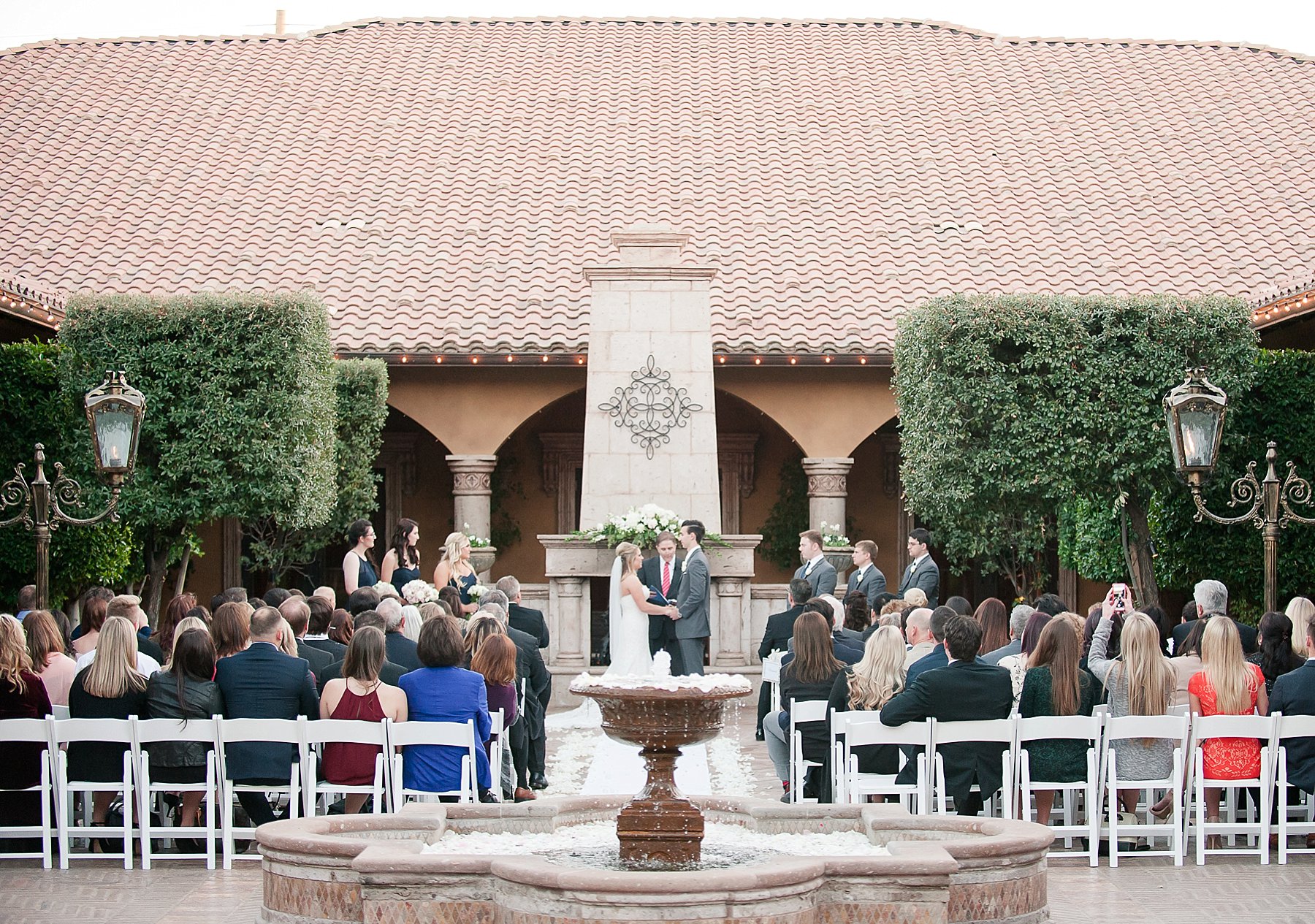 Villa Siena Wedding Ceremony Vows Water Fountain Gilbert Arizona Photo