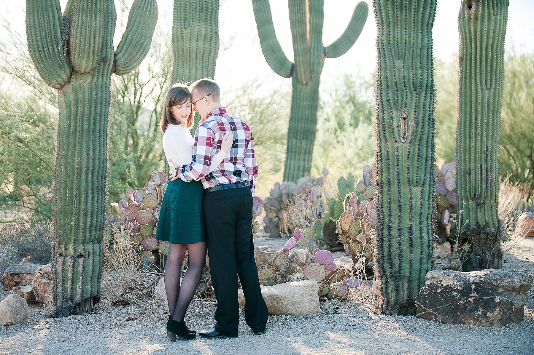 Romantic Anniversary Desert Cacti Couple Embracing Gilbert Arizona Photo