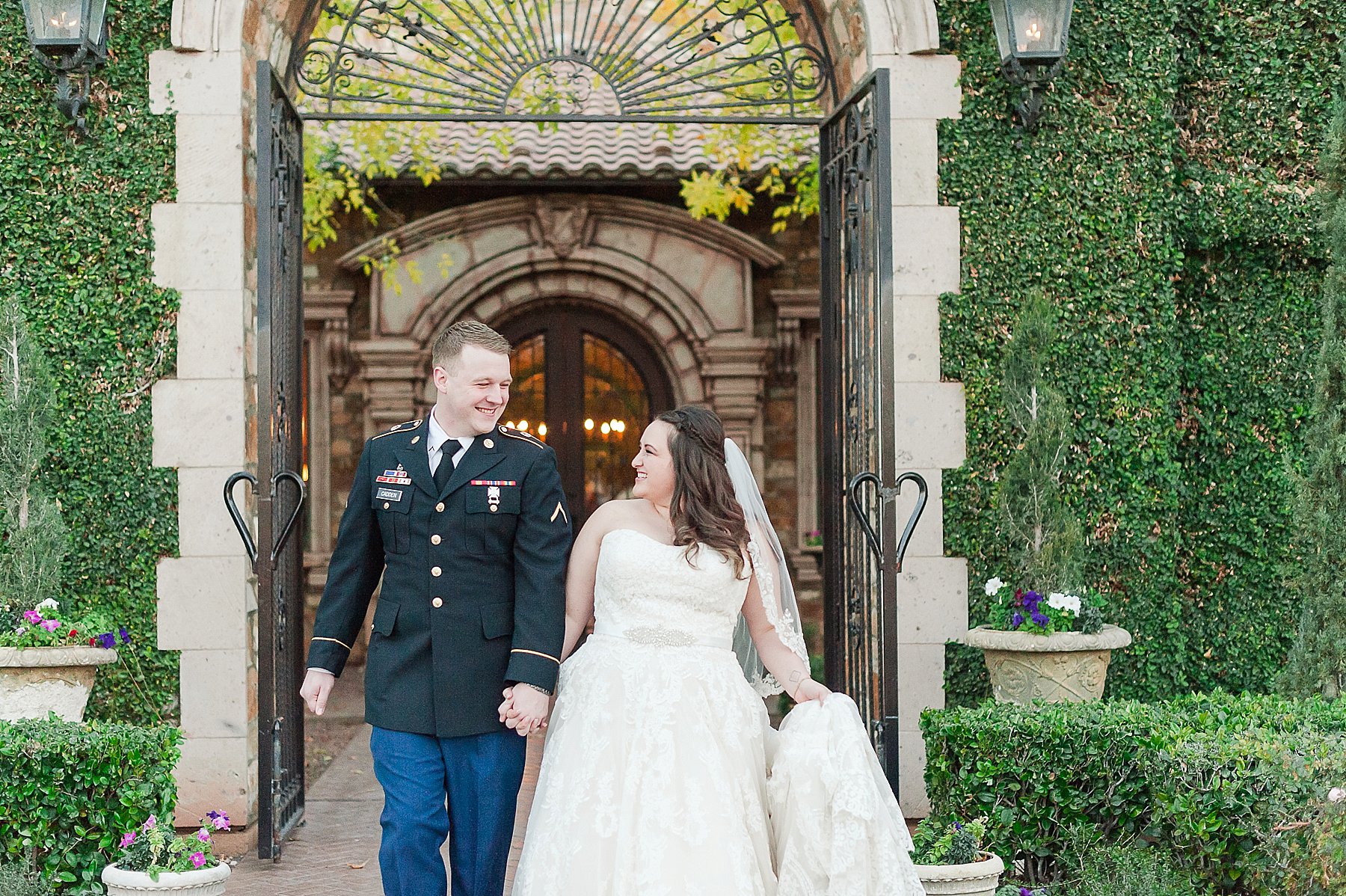 Villa Siena Military Wedding Bride Groom Walking Phoenix Arizona Photo