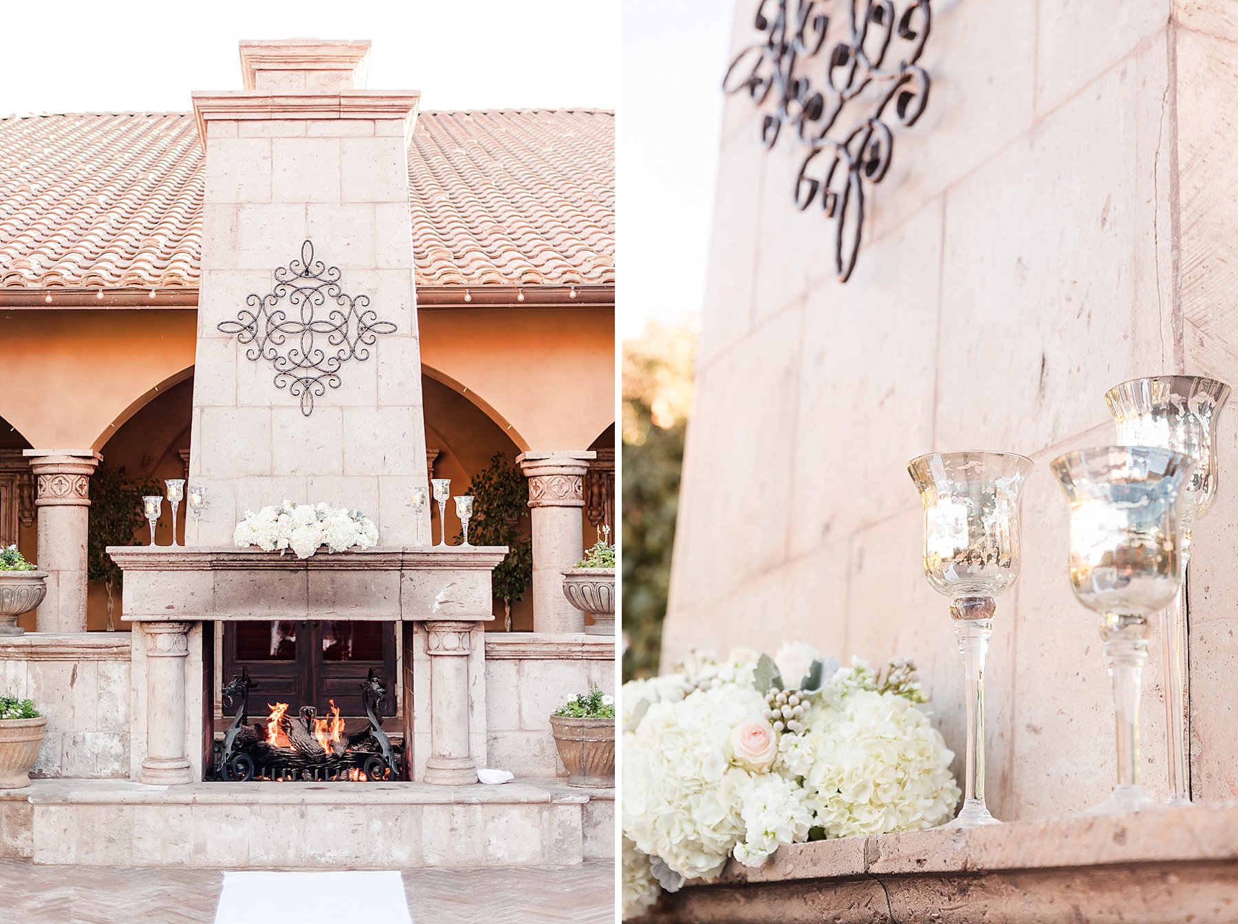 Gray Blush Wedding Fireplace Villa Siena Gilbert Arizona Photo