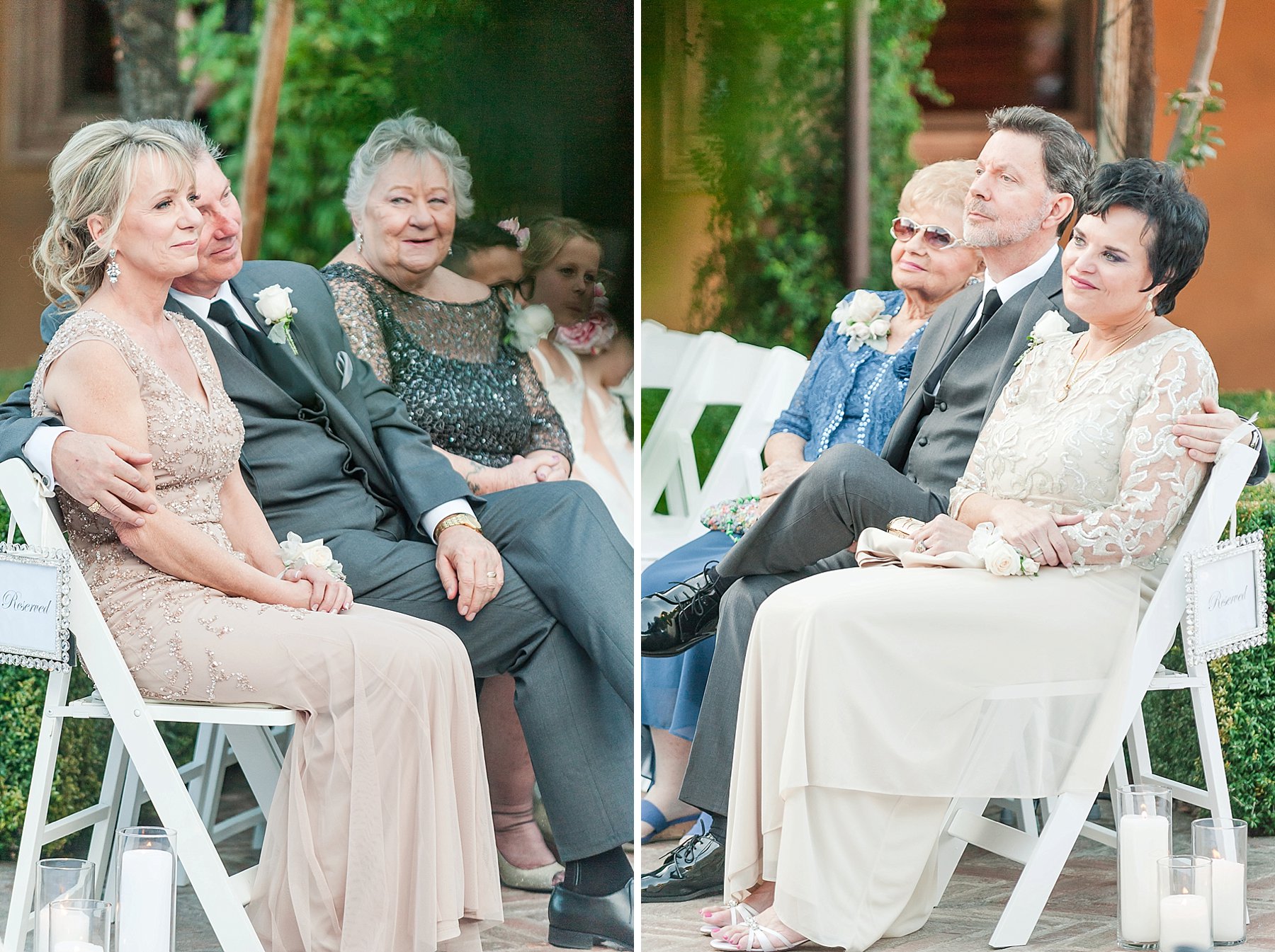 Gray Blush Wedding Ceremony Parents Watching Villa Siena Gilbert Arizona Photo