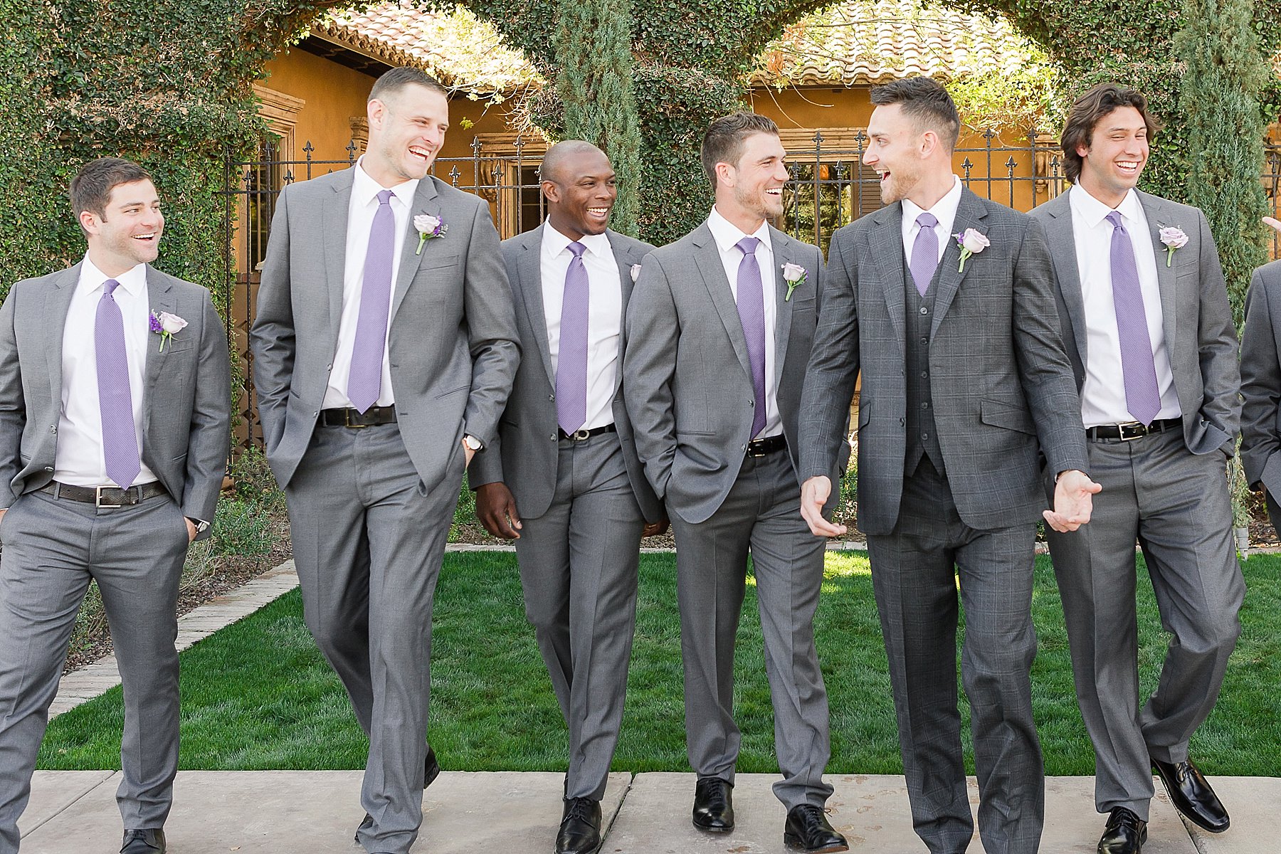 Villa Siena Middlebrooks Dell Wedding Groomsmen Walking Laughing Phoenix Arizona Photo