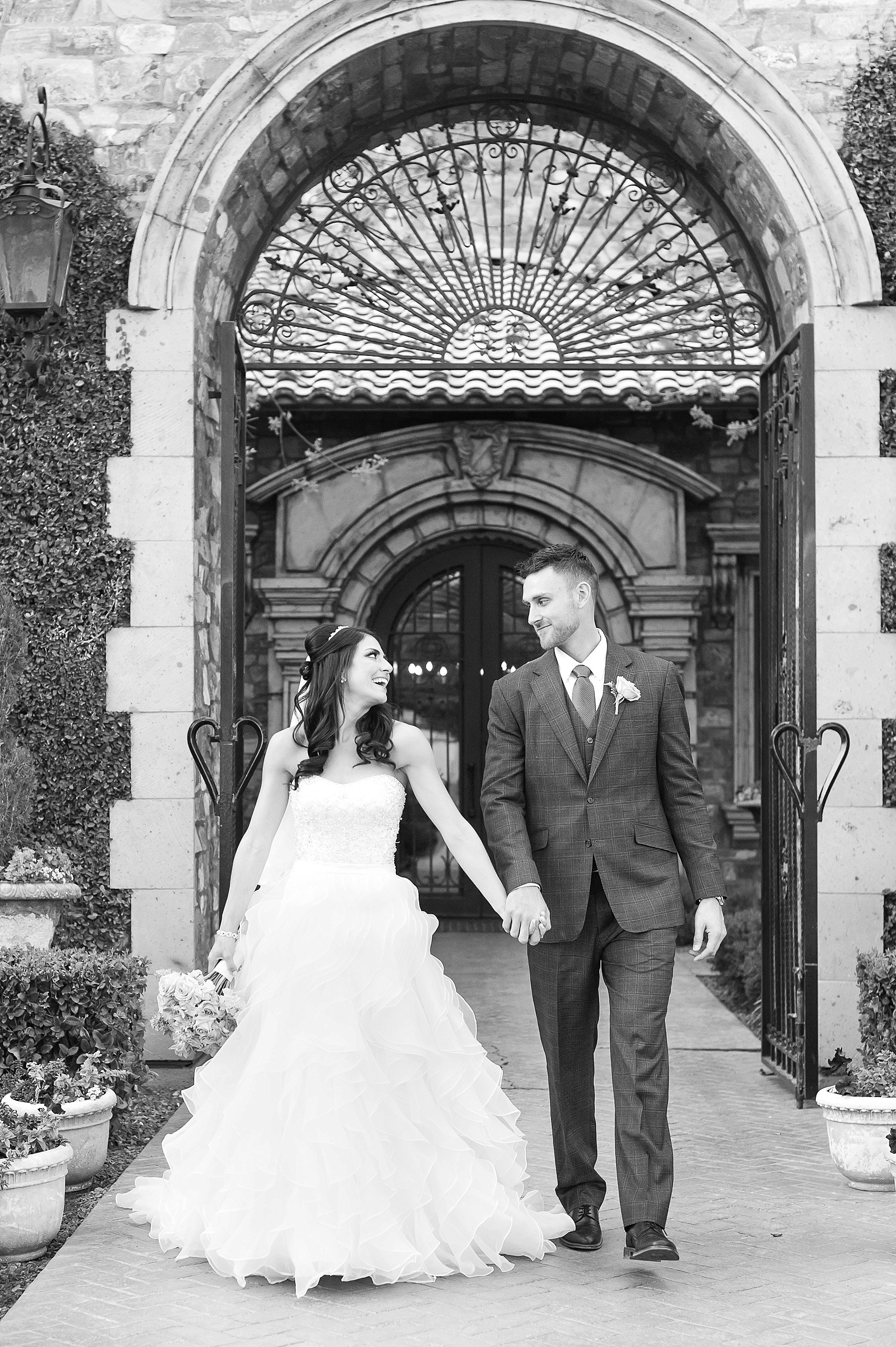 Villa Siena Middlebrooks Dell Wedding Bride Groom Walking Laughing Phoenix Arizona Photo