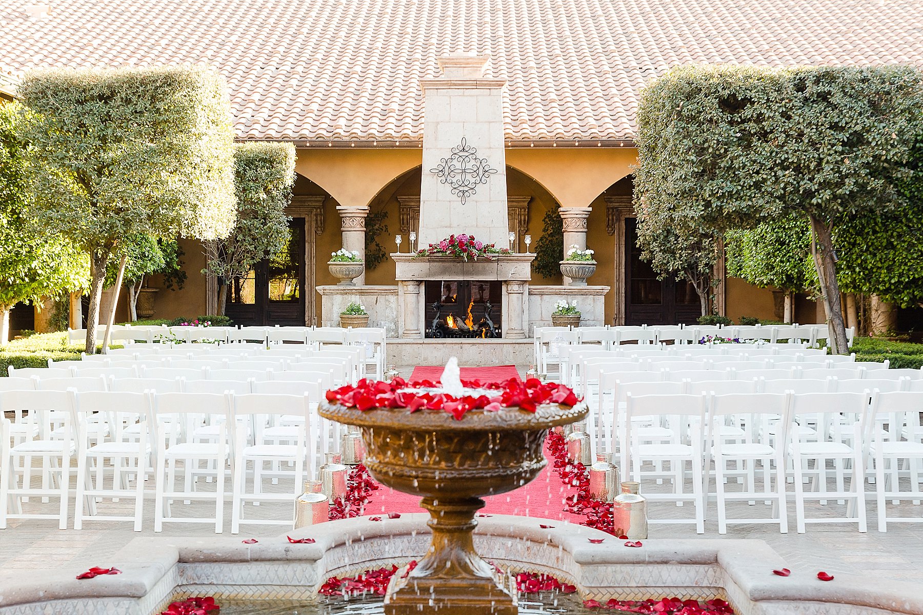 Villa Siena Wedding Ceremony Fountain Floating Petals Photo