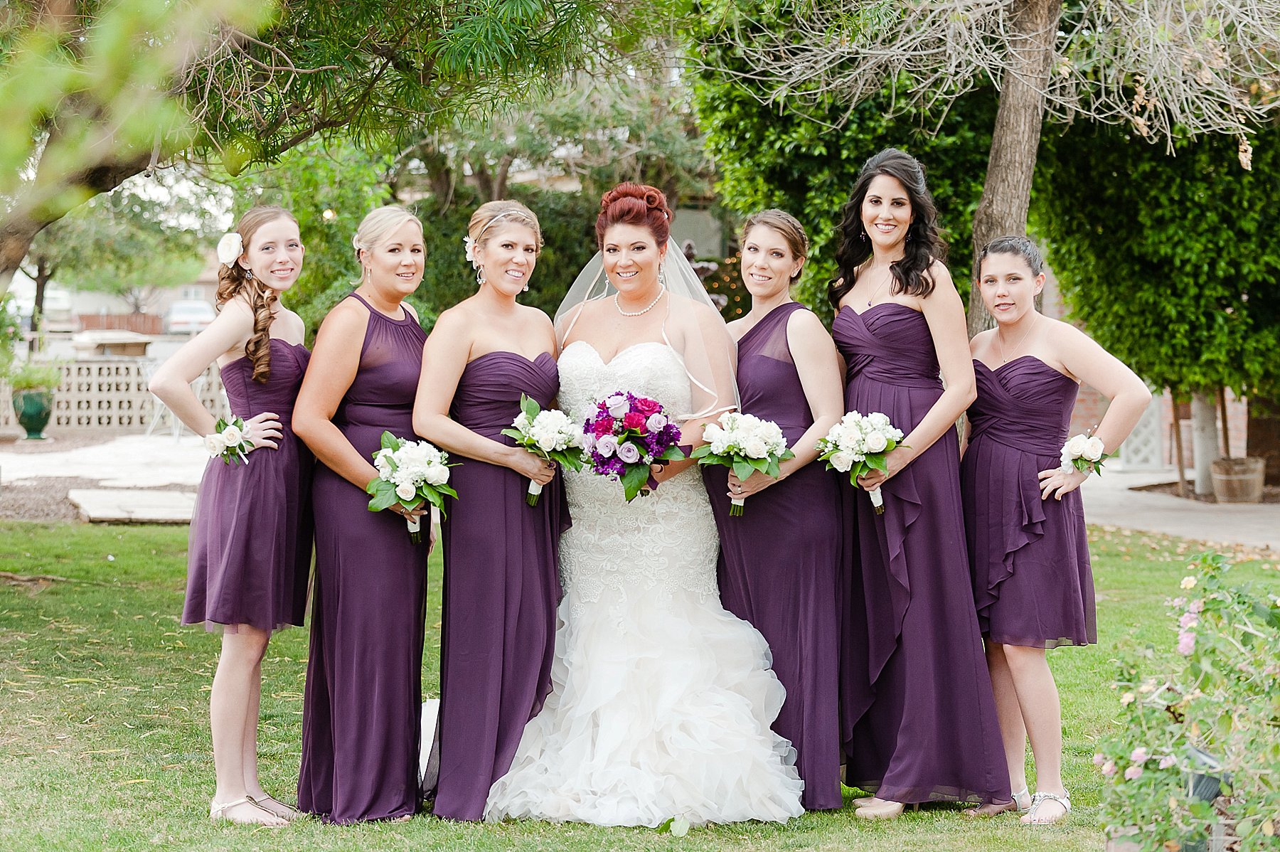Old Town Wedding Center Bridesmaids in Garden Plum Dresses Peoria AZ Photo