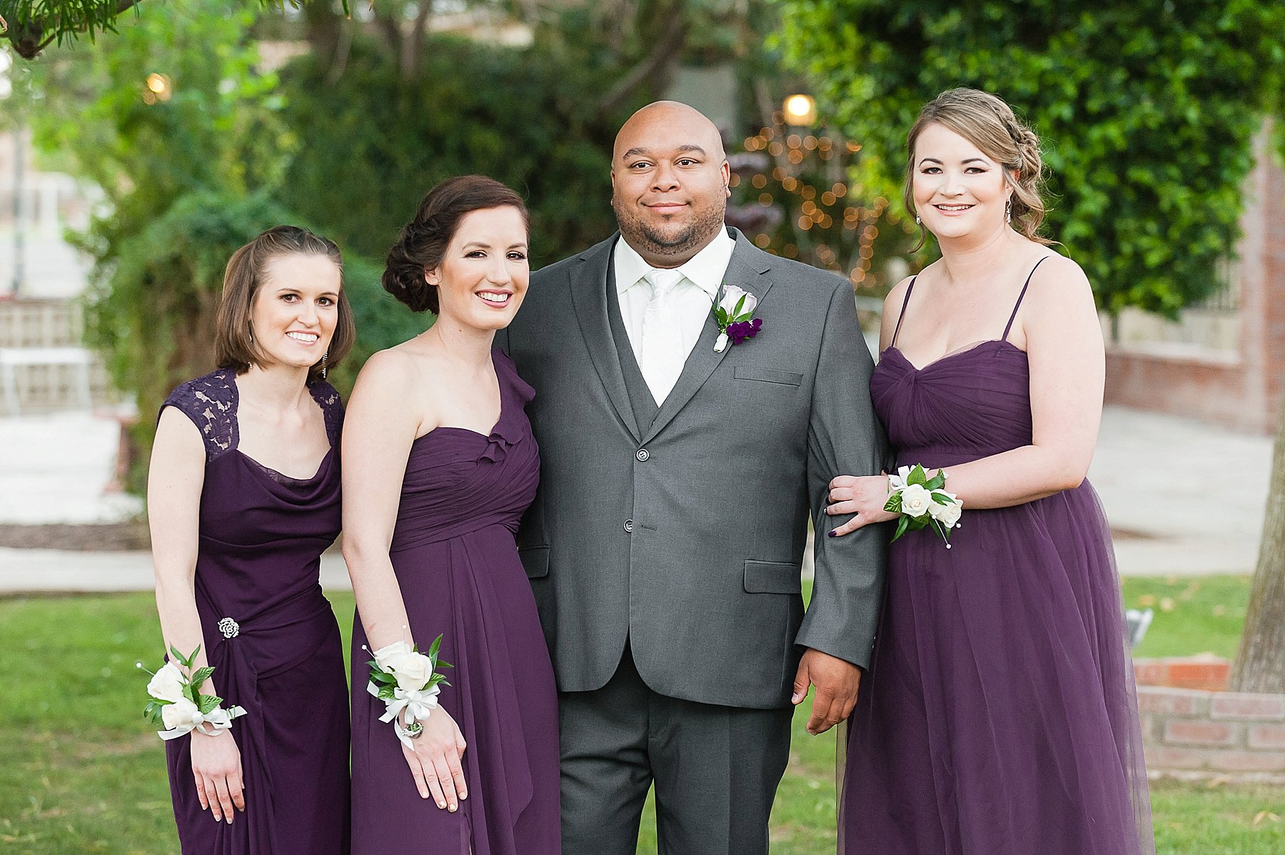 Old Town Wedding Center Groomsmaids in Garden Purple Dresses Peoria AZ Photo