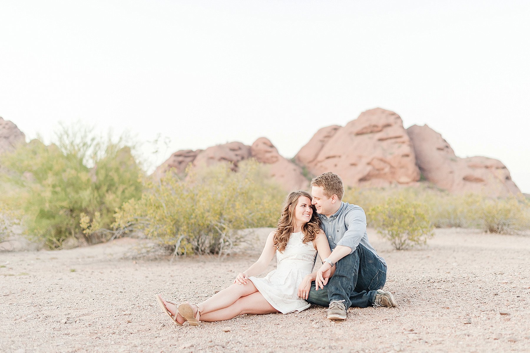 Desert Engagement Couple Sitting Phoenix AZ Photo