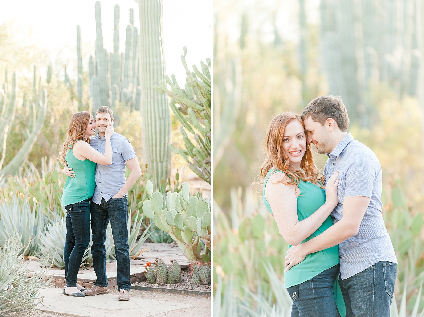 Desert Botanical Garden Engagement Couple Hugging Phoenix Arizona Photo