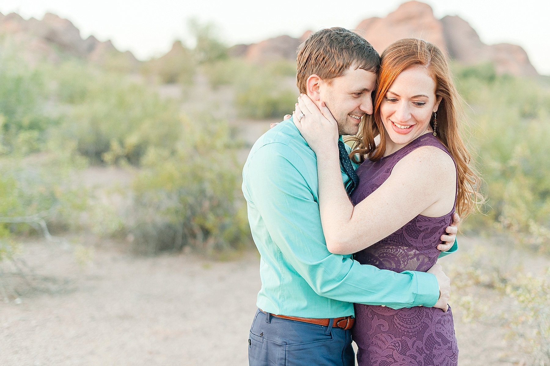 Papago Park Mountain Engagement Couple Hugging Phoenix Arizona Photo