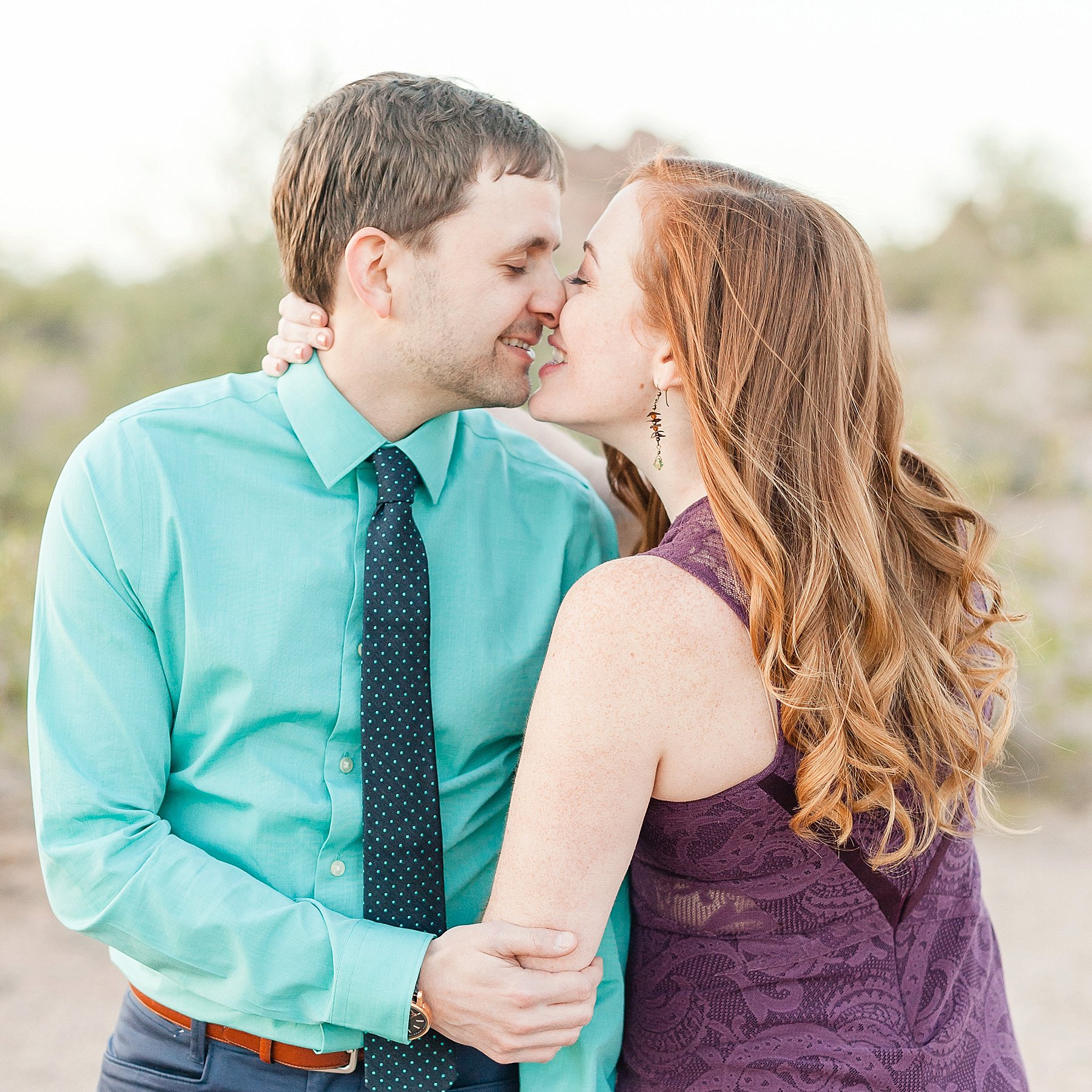 Papago Park Mountain Engagement Couple Kissing Phoenix Arizona Photo