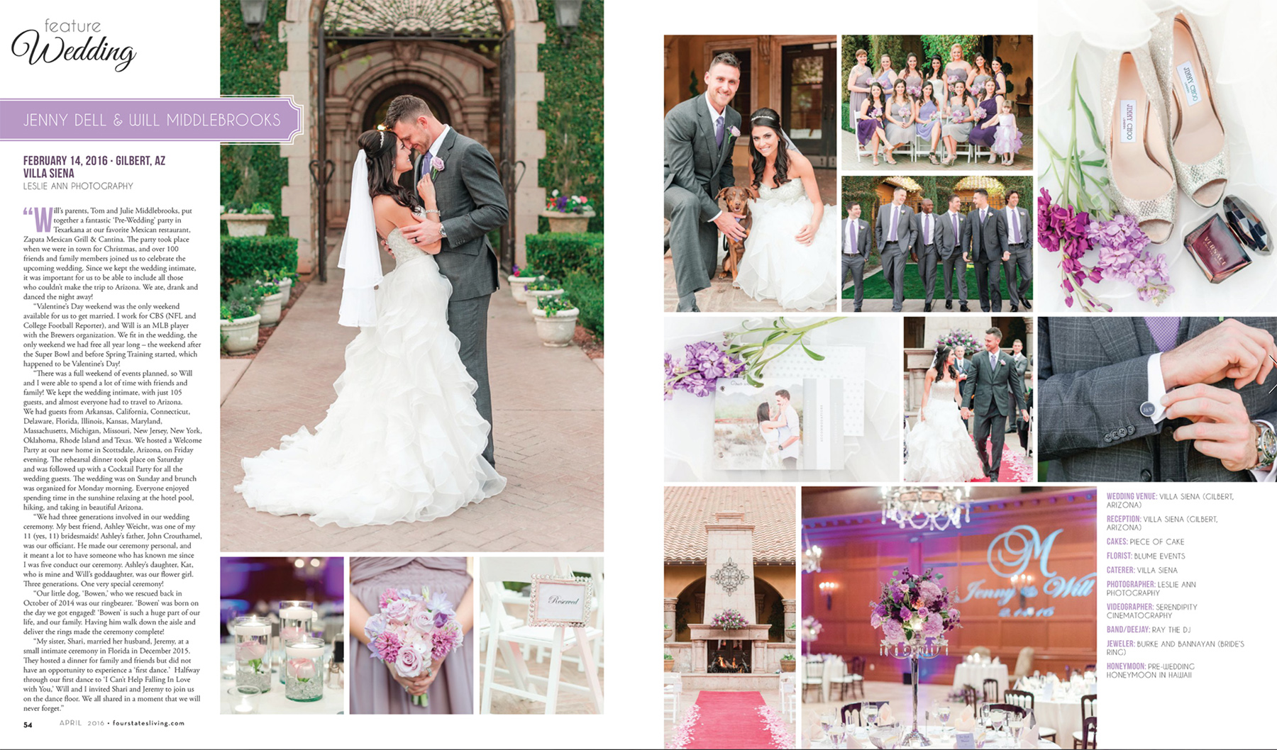 Jenny Dell Will Middlebrooks Wedding Feature Four States Living Magazine Villa Siena Photo