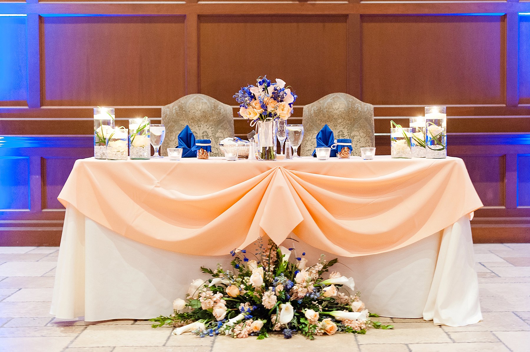Blue Peach Villa Siena Wedding Reception Sweetheart Table Gilbert AZ Photo