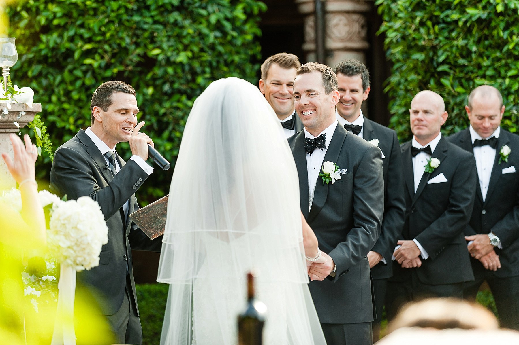 Black Tie Wedding Ceremony Groom Smiling Villa Siena Gilbert Arizona Photo