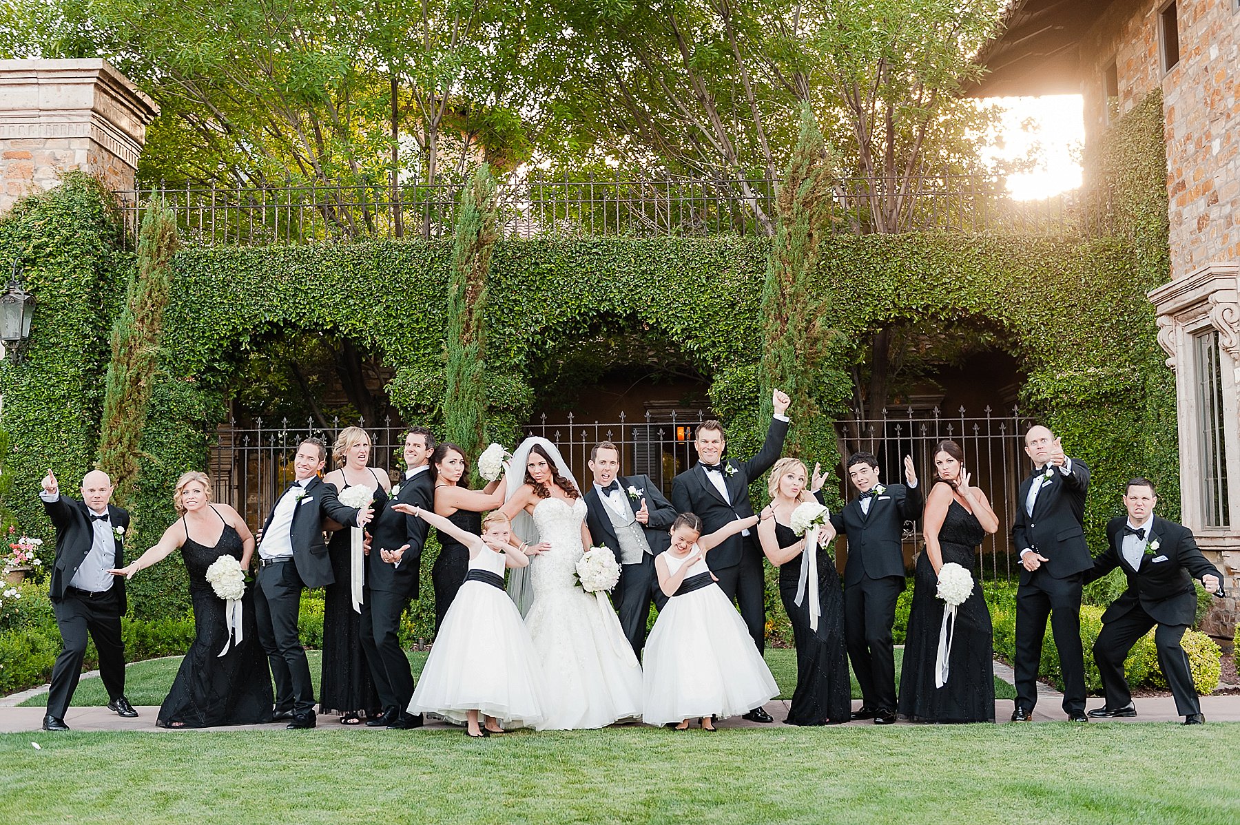Black Tie Wedding Bridal Party Strike a Pose Villa Siena Gilbert Arizona Photo