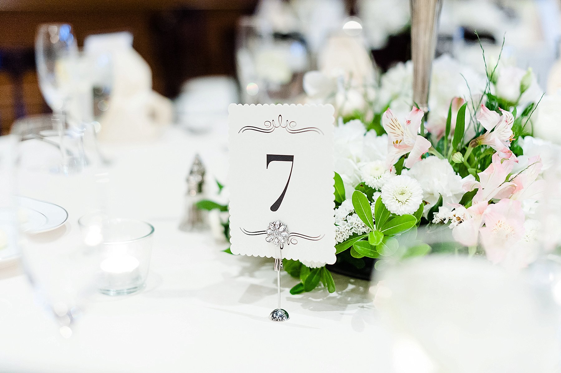 Black Tie Wedding Reception Table Number Flowers Villa Siena Gilbert Arizona Photo