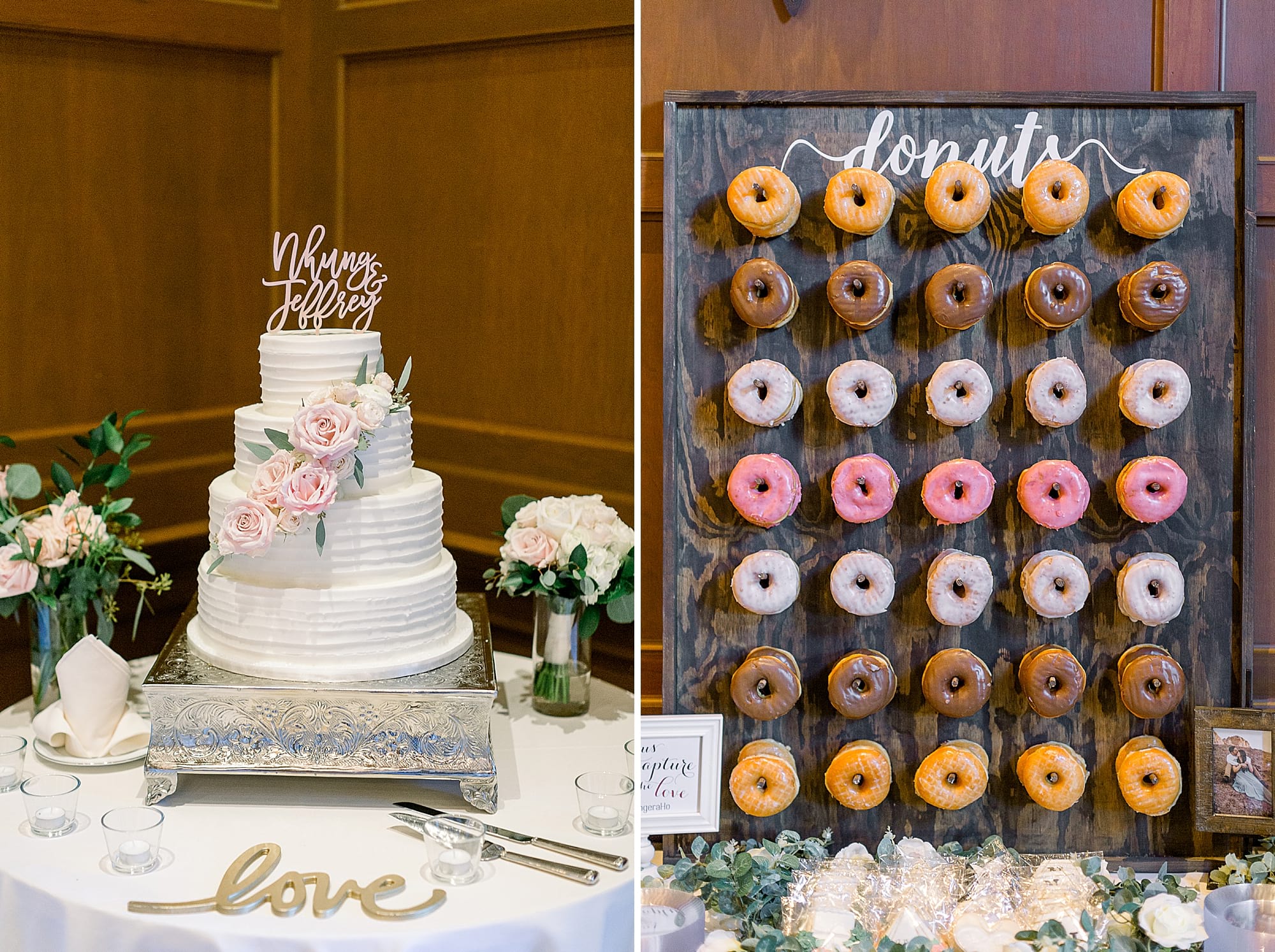 Donut Wall at an Elegant mauve and gray wedding at Villa Siena by Phoenix Arizona Wedding Photographers
