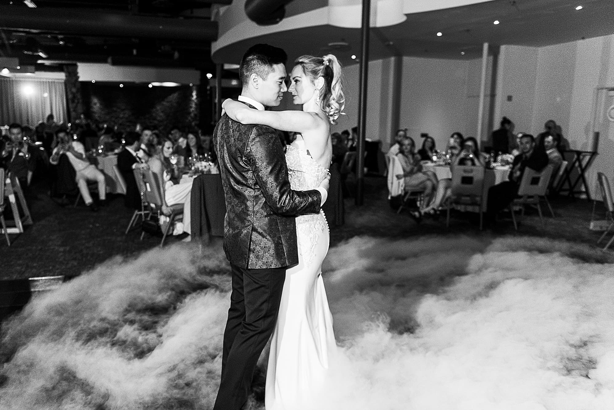 Mid-Century Vibe Wedding couple dancing on clouds at Hotel Valley Ho