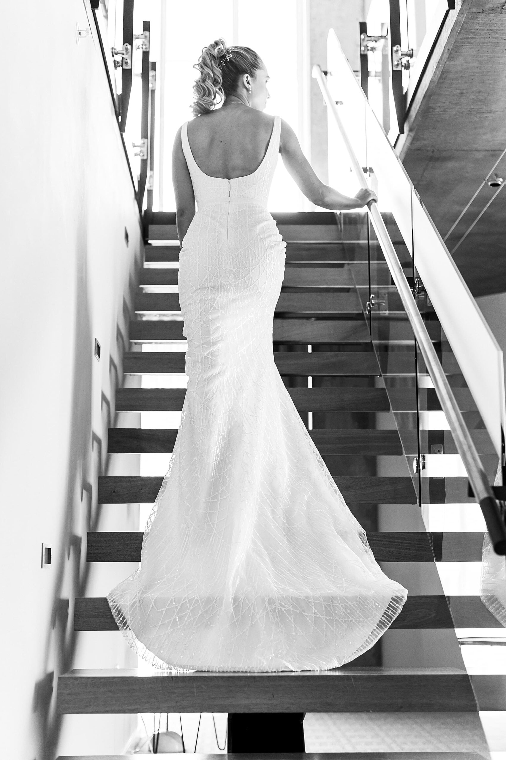 Old Town Scottsdale Wedding at Hotel Valley Ho Bride walking stairs