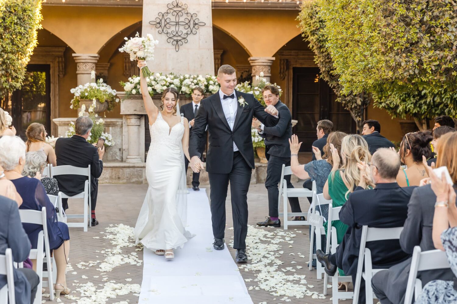 Black and Gold Wedding at Villa Siena Arizona Wedding Photographer bride and groom celebration walk